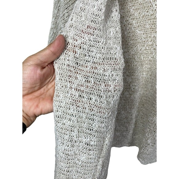 EILEEN FISHER Size P Small Cardigan Sweater Beige Crochet Open Front Pockets - Picture 5 of 12